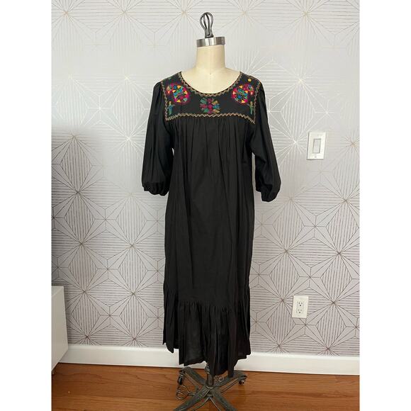 Vintage Sandy Starkman Boho Embroidered Caftan 100% Cotton Dress Made in India - Picture 3 of 13